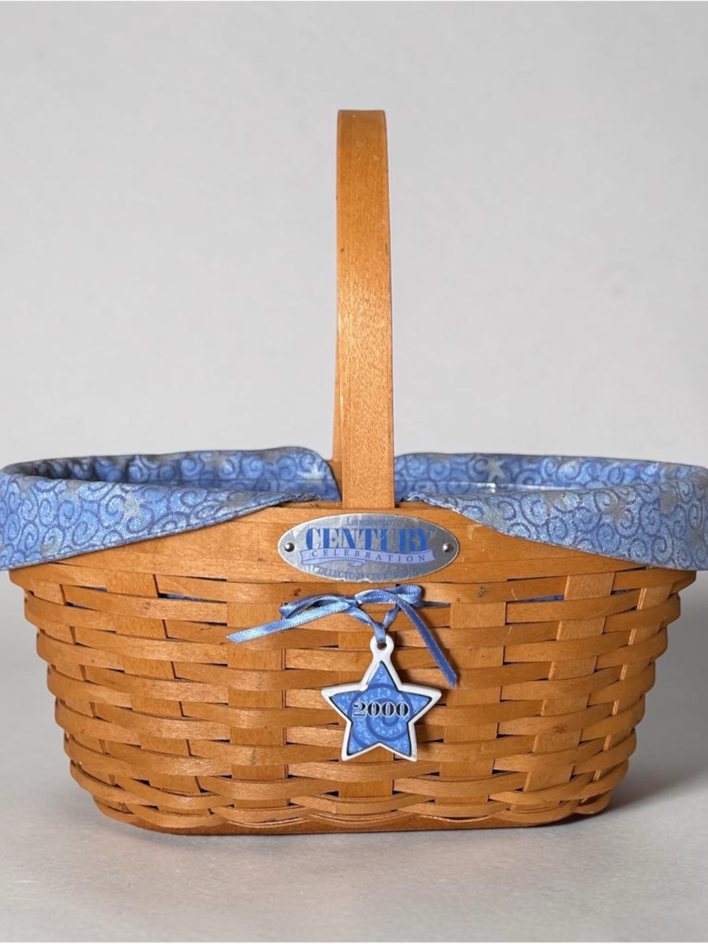 Longaberger Natural Basket with Blue Lining & Star Charm